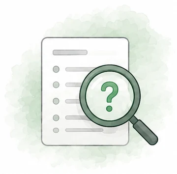 A list of questions under a magnifier
